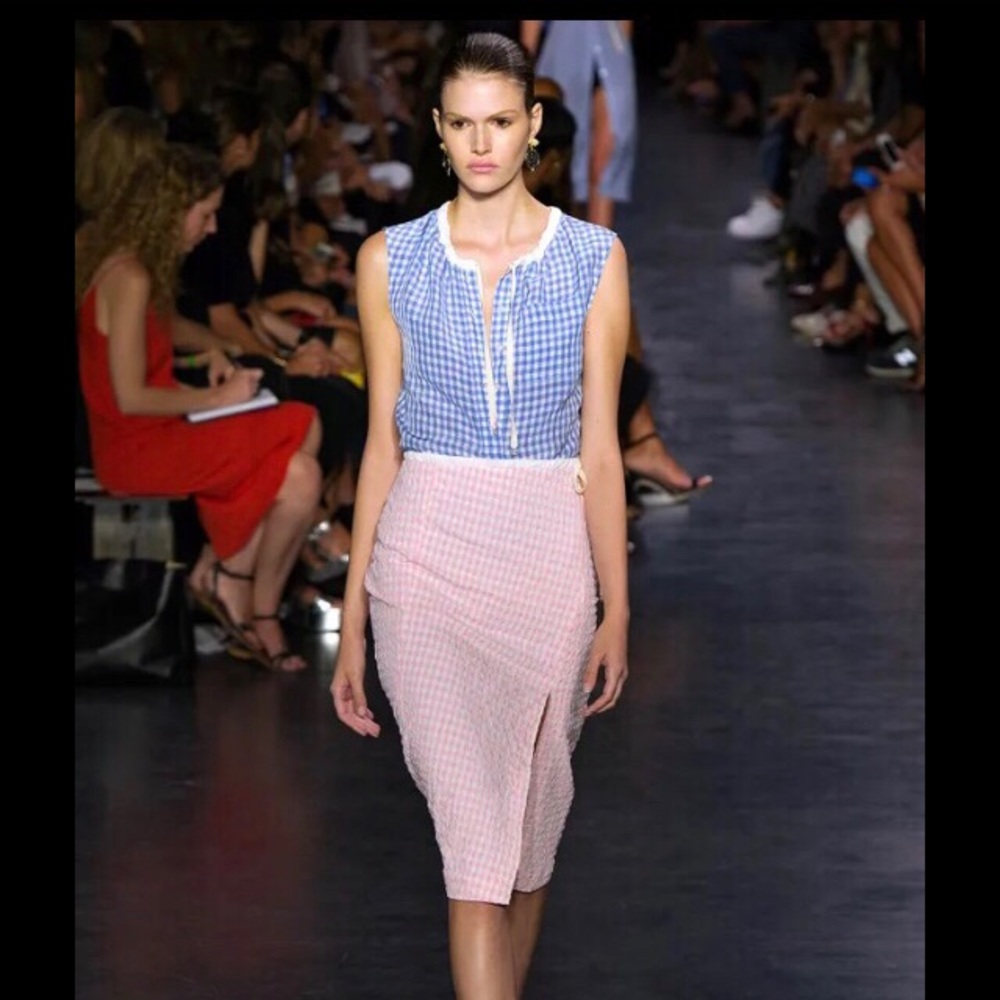 ALTUZARRA pink and white gingham top.